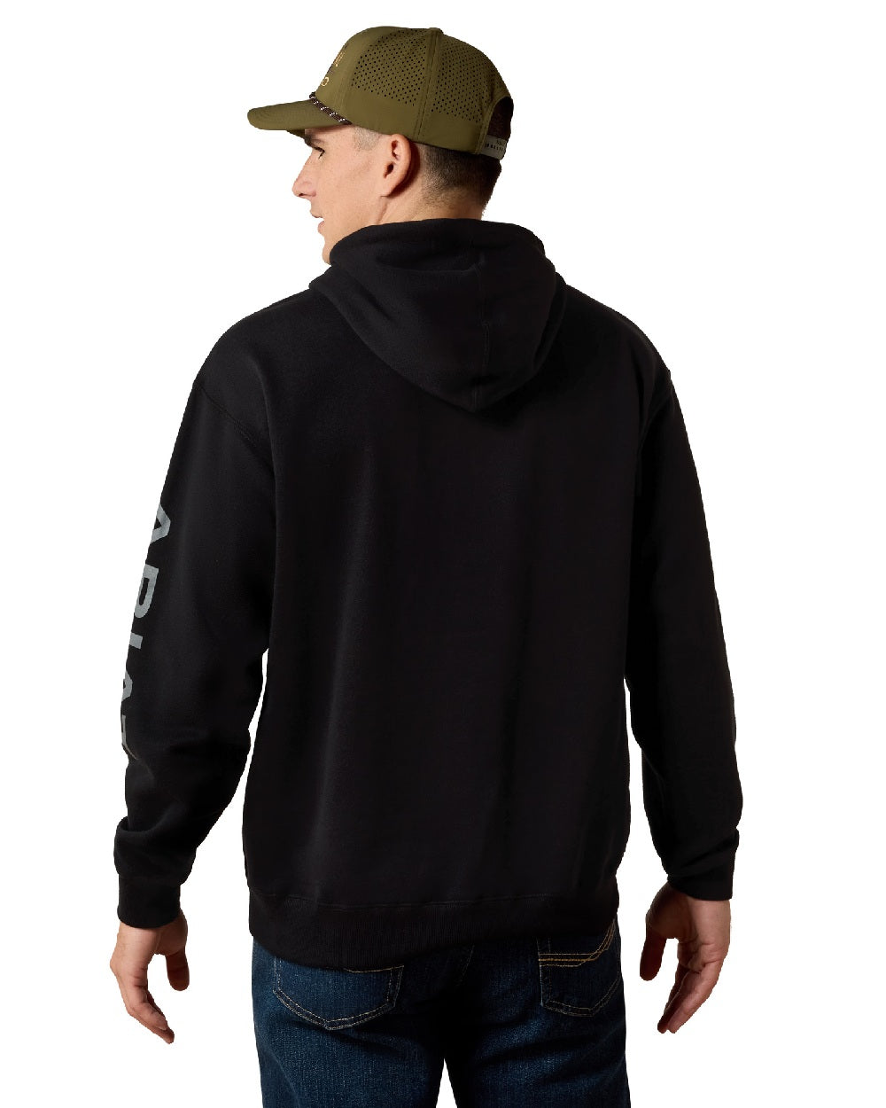 Black Coloured Ariat Mens Logo Hoodie on White Background 