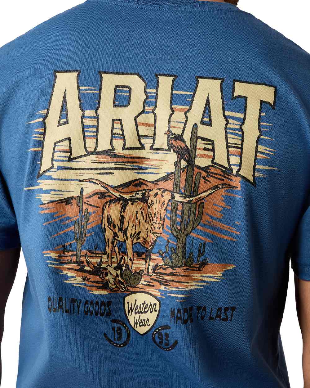 Grisalle coloured Ariat Mens Lone Longhorn T Shirt on white background 
