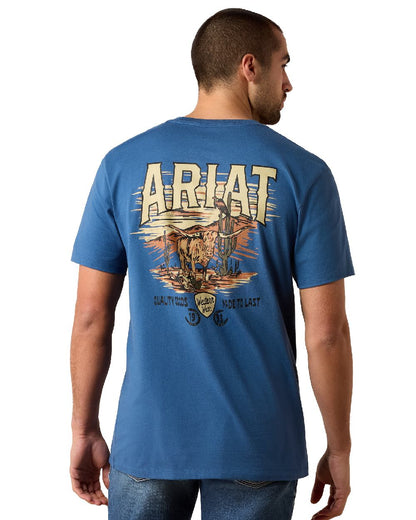 Grisalle coloured Ariat Mens Lone Longhorn T Shirt on white background 