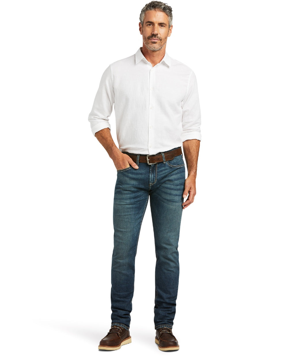 Grafton coloured Ariat Mens M8 Modern Tekstretch Sebastian Slim Leg Jean on white background 