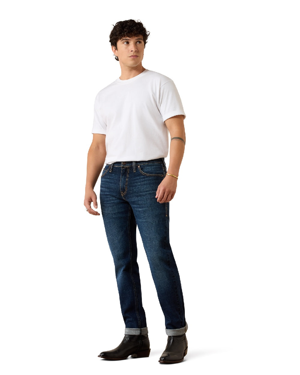 Kyle coloured Ariat Mens M8 Slim Taper Hansen Straight Leg Jeans on white background 