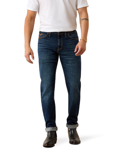 Kyle coloured Ariat Mens M8 Slim Taper Hansen Straight Leg Jeans on white background 