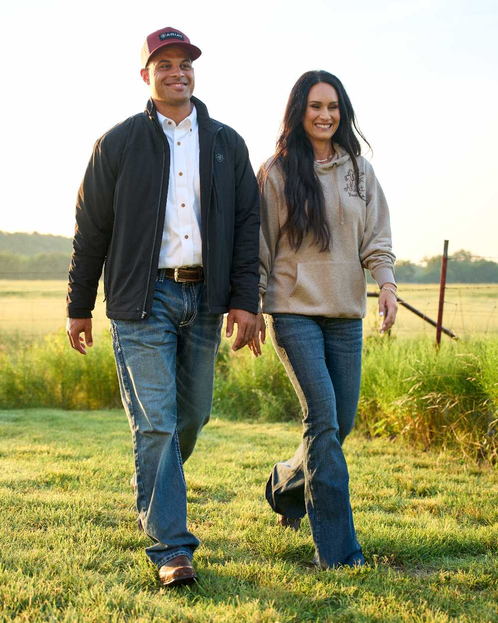 Barn Brown Coloured Ariat Mens Midtown Rambler Western Boots on countryside background 
