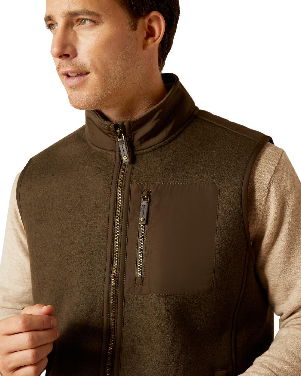 Earth coloured Ariat Mens Millbrae Gilet on white background 