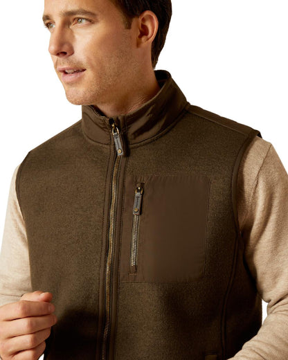 Earth coloured Ariat Mens Millbrae Gilet on white background 
