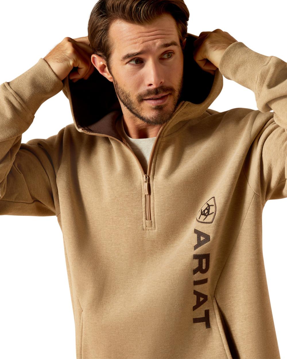 Tigers Eye Heather Coloured Ariat Mens Rabere 2.0 Hoodie on white background 