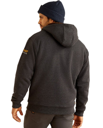 Charcoal Heater coloured Ariat Mens Rebar All-Weather Sherpa-Lined Full Zip Hoodie on white background 