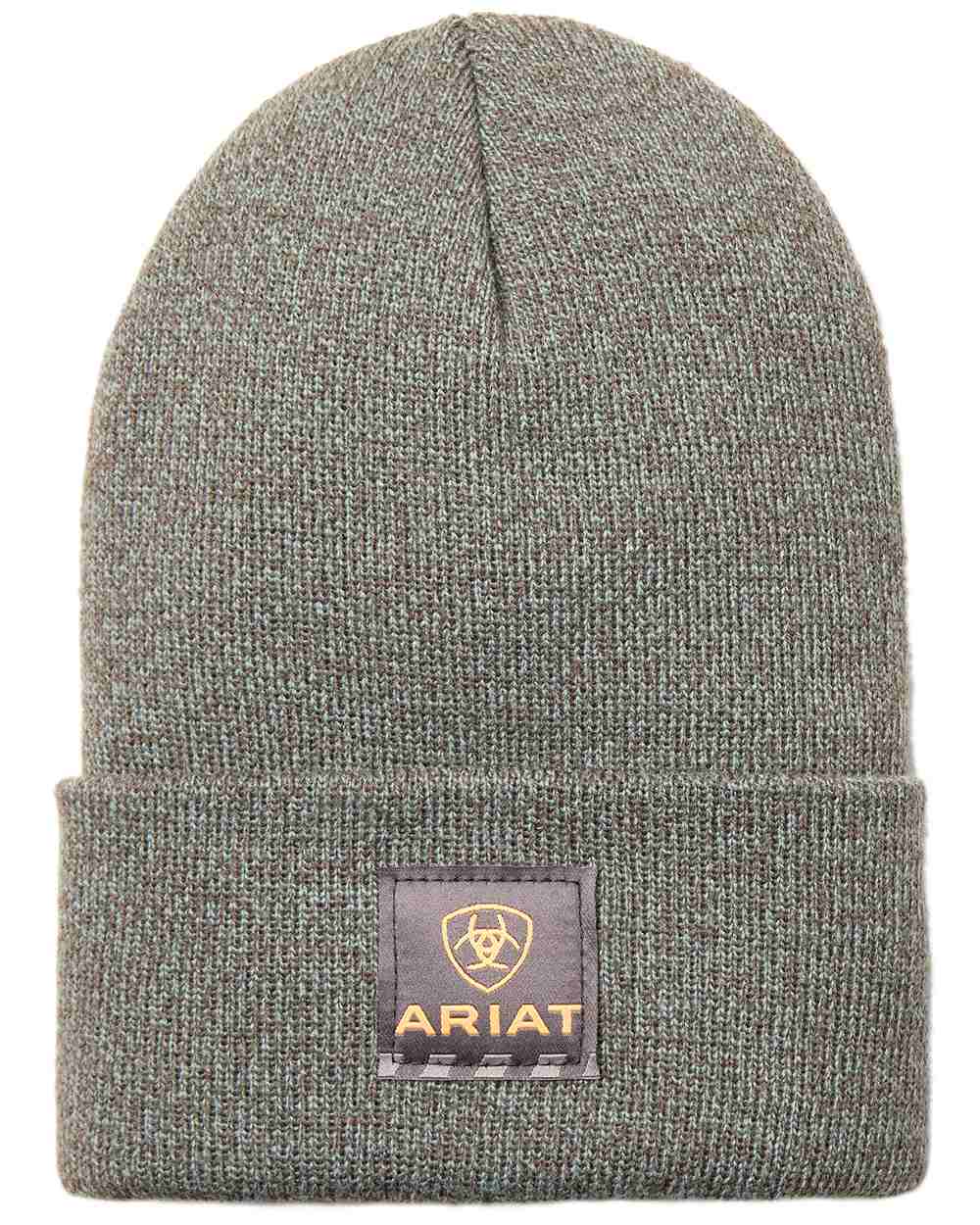 Balsam Green Dark Grey Coloured Ariat Mens Rebar Beanie on white background 