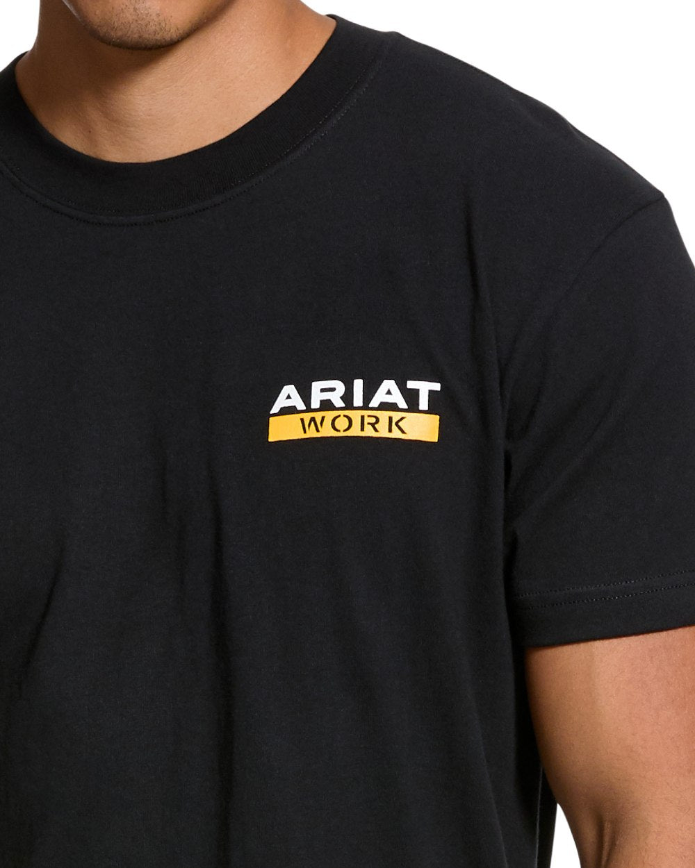 Black coloured Ariat Mens Rebar Cotton Strong Roughneck Graphic Short Sleeves T-Shirt on white background 