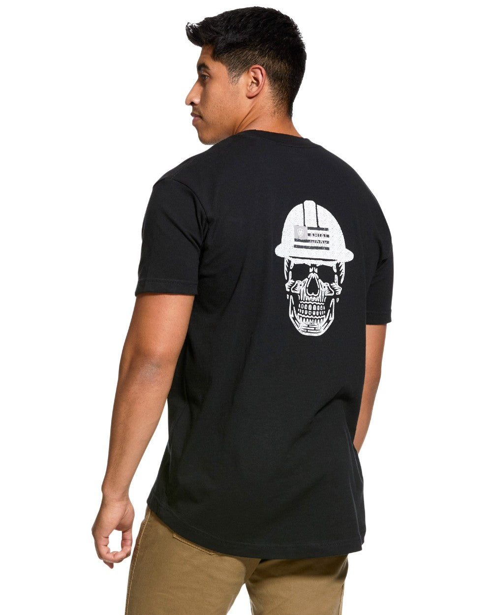 Black coloured Ariat Mens Rebar Cotton Strong Roughneck Graphic Short Sleeves T-Shirt on white background 