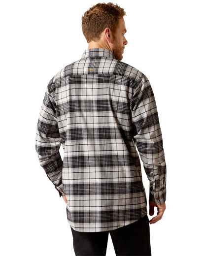 Charcoal Grey coloured Ariat Mens Rebar Flannel Durastretch Long Sleeves Work Shirt on white background 