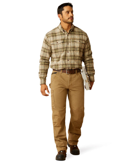 Deep Lichen coloured Ariat Mens Rebar Flannel Durastretch Long Sleeves Work Shirt on white background 