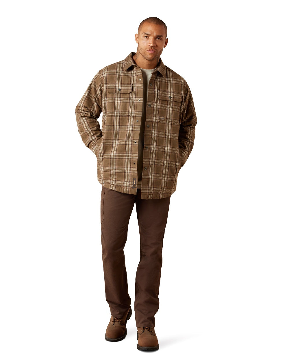 Canteen coloured Ariat Mens Rebar Flannel Insulated Shirt Jacket on white background 