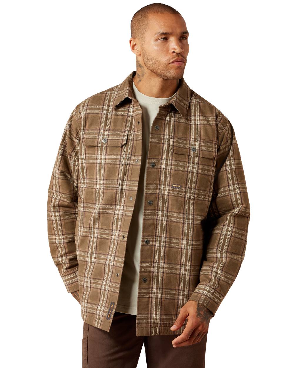 Canteen coloured Ariat Mens Rebar Flannel Insulated Shirt Jacket on white background 