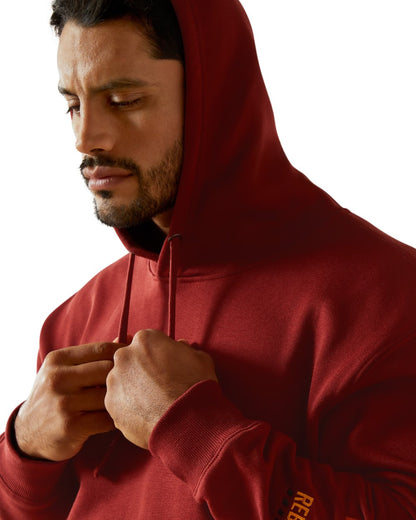 Russet Brown Potters Clay Coloured Ariat Mens Rebar Graphic Hoodie on white background 