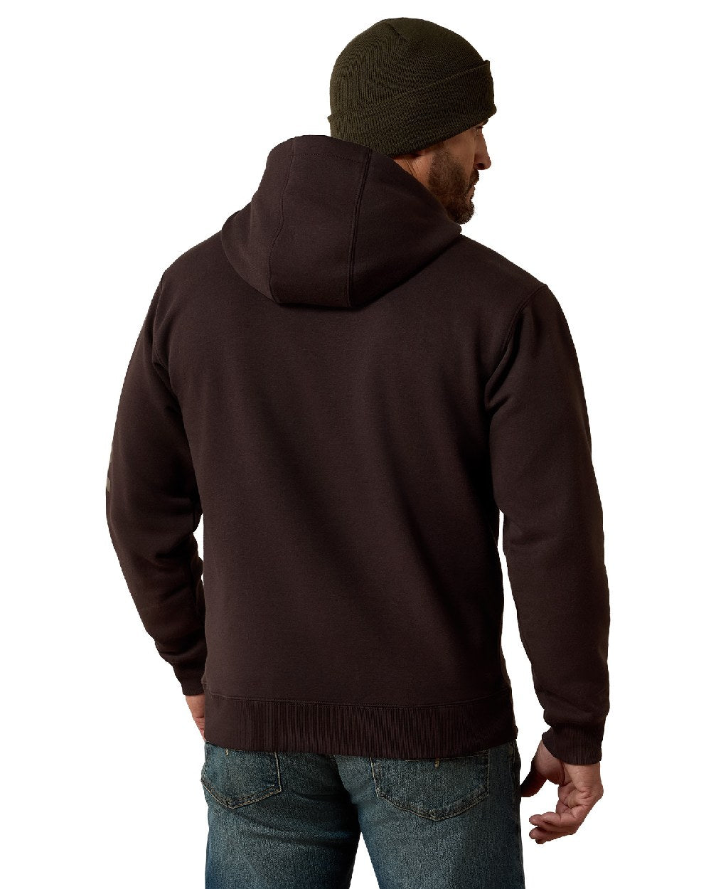 Licorice Canteen coloured Ariat Mens Rebar Lightweight Logo Hoodie on white background 