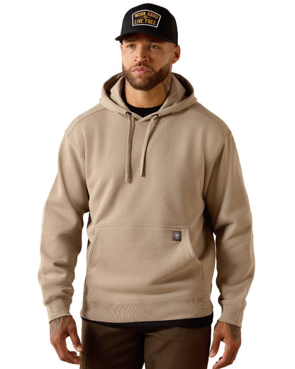 Greige coloured Ariat Mens Rebar Lightweight Workhog Hoodie on white background 