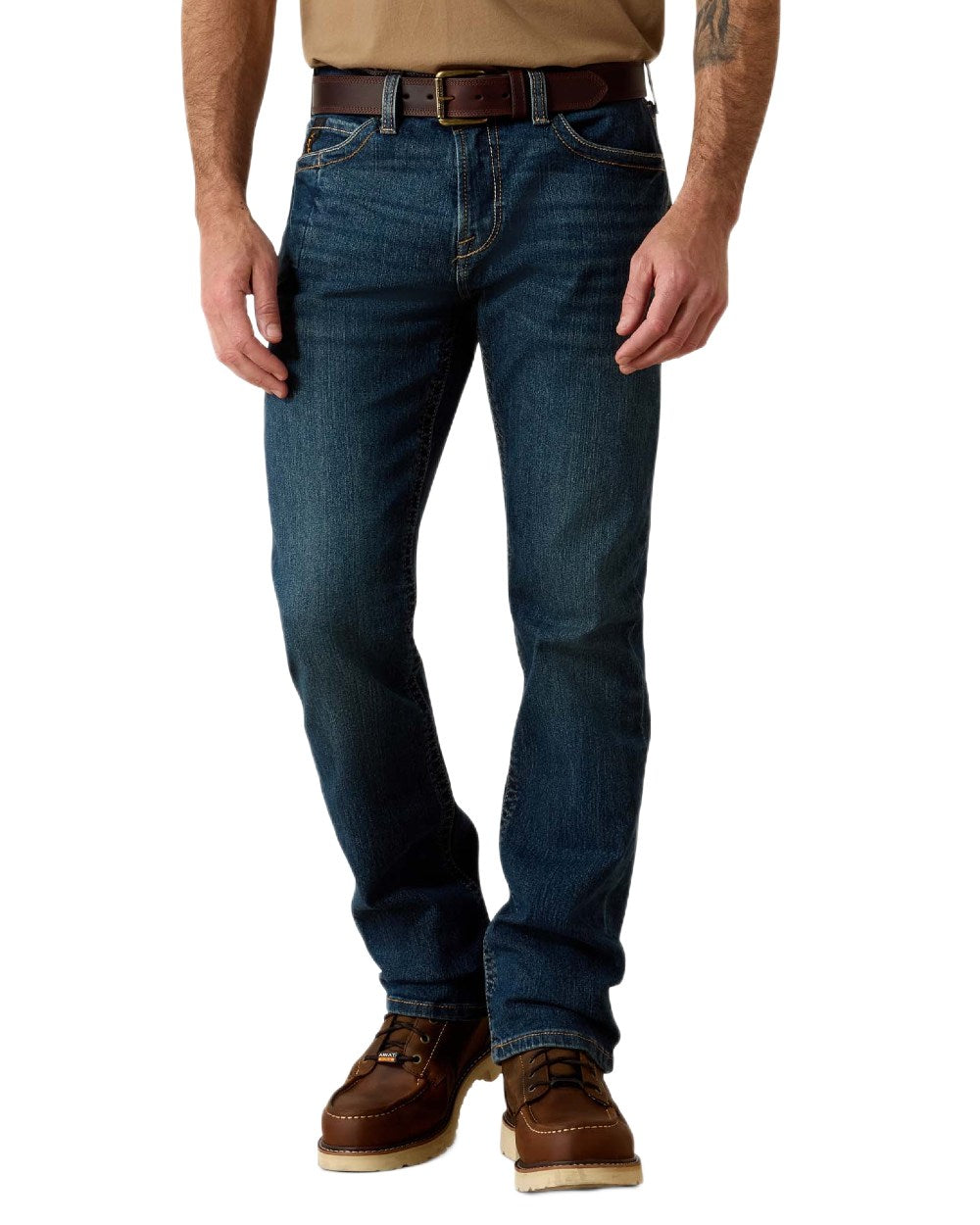 Bodie coloured Ariat Mens Rebar M7 Slim DuraStretch Edge Stackable Straight Jeans on white background 