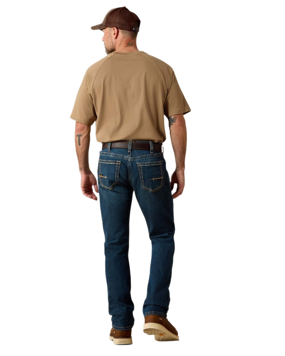 Bodie coloured Ariat Mens Rebar M7 Slim DuraStretch Edge Stackable Straight Jeans on white background 