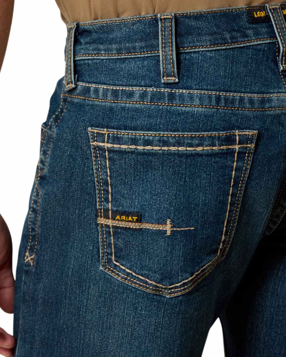 Bodie coloured Ariat Mens Rebar M7 Slim DuraStretch Edge Stackable Straight Jeans on white background 