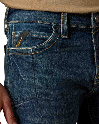 Bodie coloured Ariat Mens Rebar M7 Slim DuraStretch Edge Stackable Straight Jeans on white background 