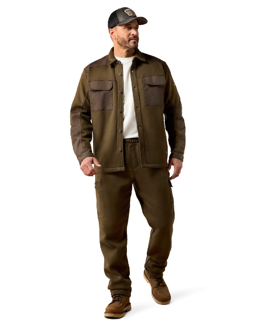 Earth coloured Ariat Mens Rebar Workman Duracanvas Shirt Jacket on white background 
