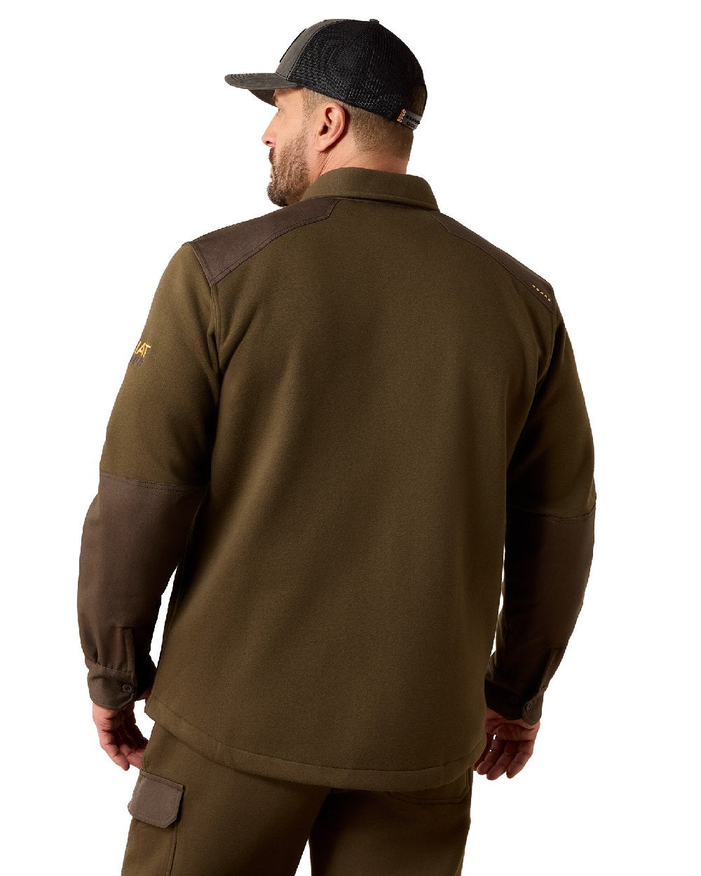 Earth coloured Ariat Mens Rebar Workman Duracanvas Shirt Jacket on white background 