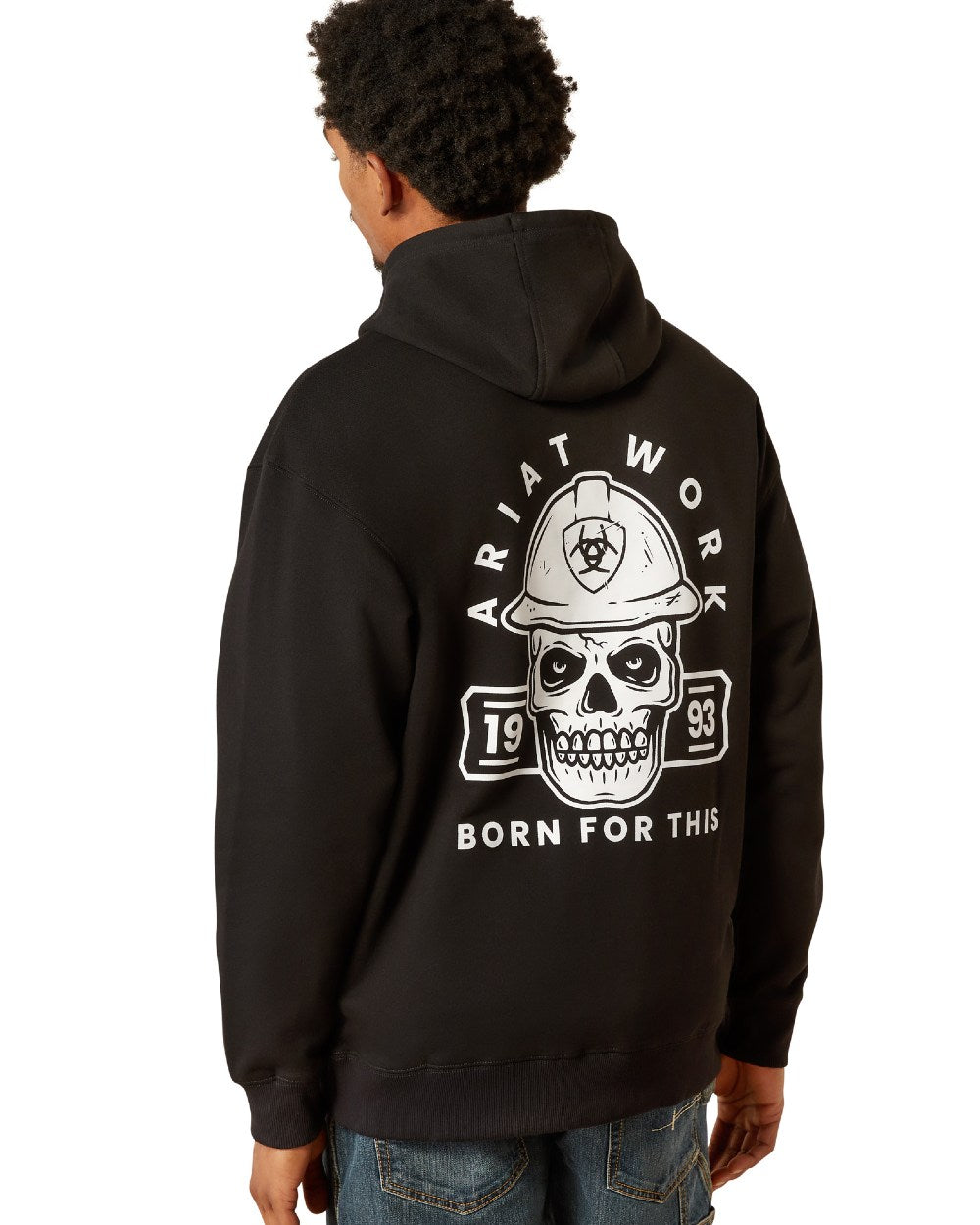 Black coloured Ariat Mens Rebar Workman Hardhead Hoodie on white background 