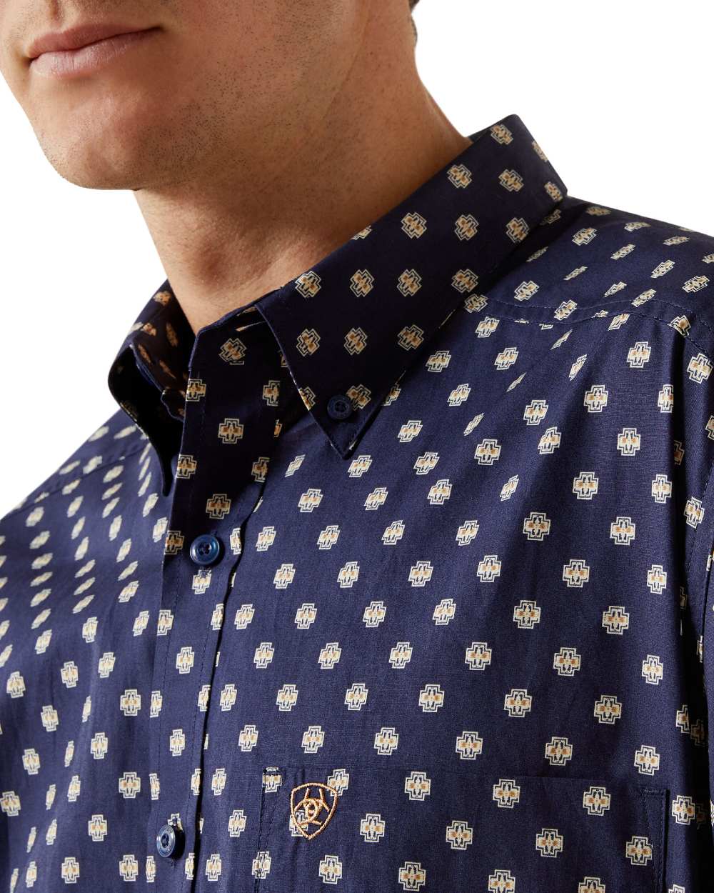 Dark Blue Coloured Ariat Mens Sammy Fitted Shirt on white background 