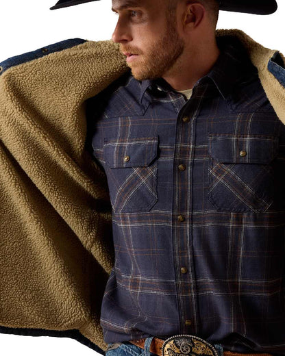 Stewart coloured Ariat Mens Sherpa Lined Shirt Jacket on white background 