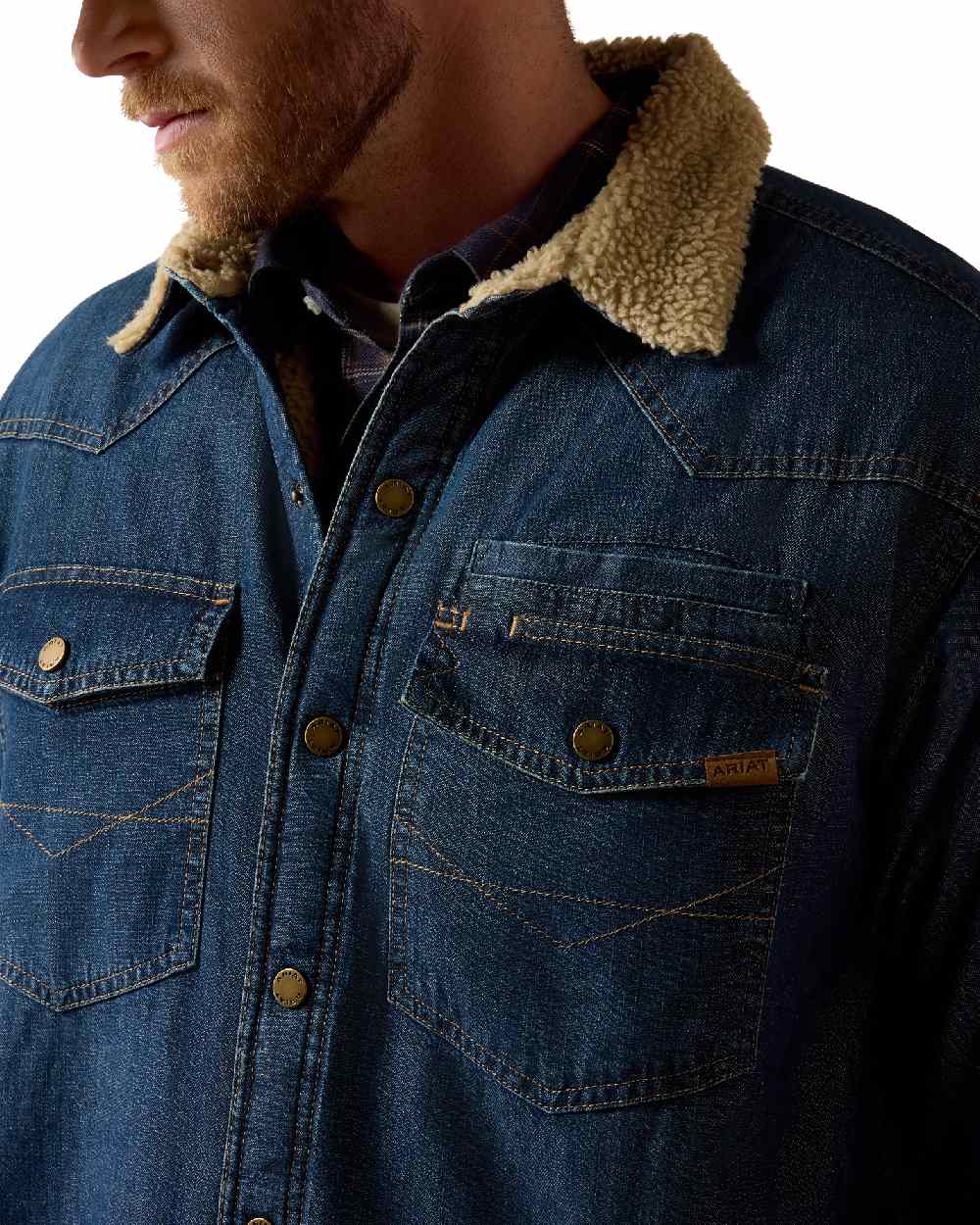 Stewart coloured Ariat Mens Sherpa Lined Shirt Jacket on white background 