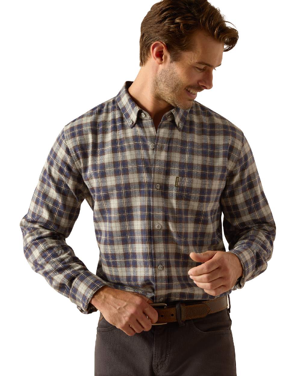 Horizon Plaid coloured Ariat Mens Simmental Long Sleeves Shirt on white background 