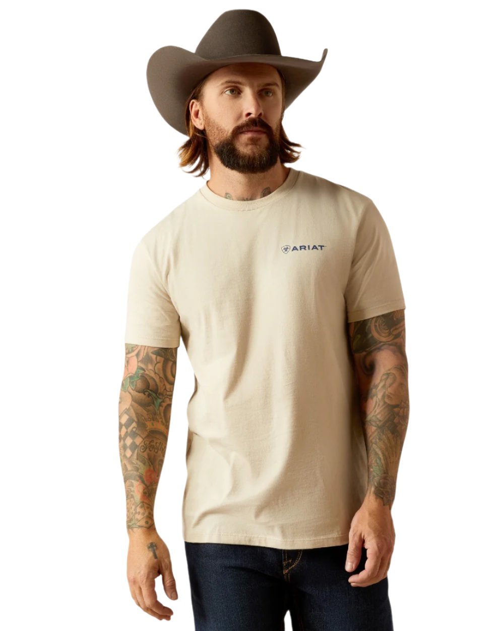 Natural Coloured Ariat Mens Stamped Seal T-Shirt on white background 