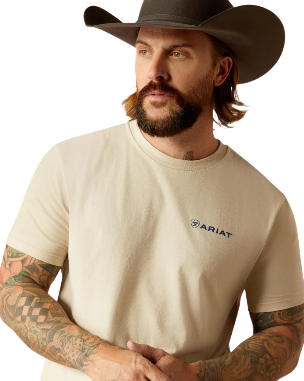 Natural Coloured Ariat Mens Stamped Seal T-Shirt on white background 