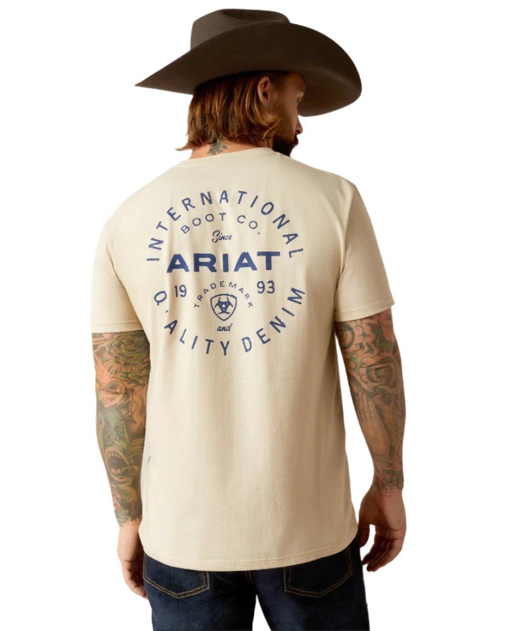 Natural Coloured Ariat Mens Stamped Seal T-Shirt on white background 