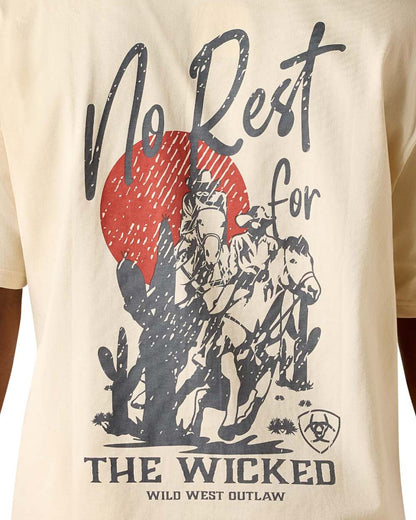 Sandshell coloured Ariat Mens The Wicked Boxy T-Shirt on white background 