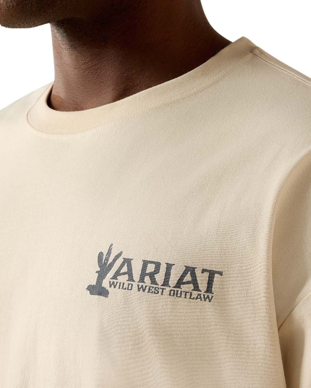 Sandshell coloured Ariat Mens The Wicked Boxy T-Shirt on white background 