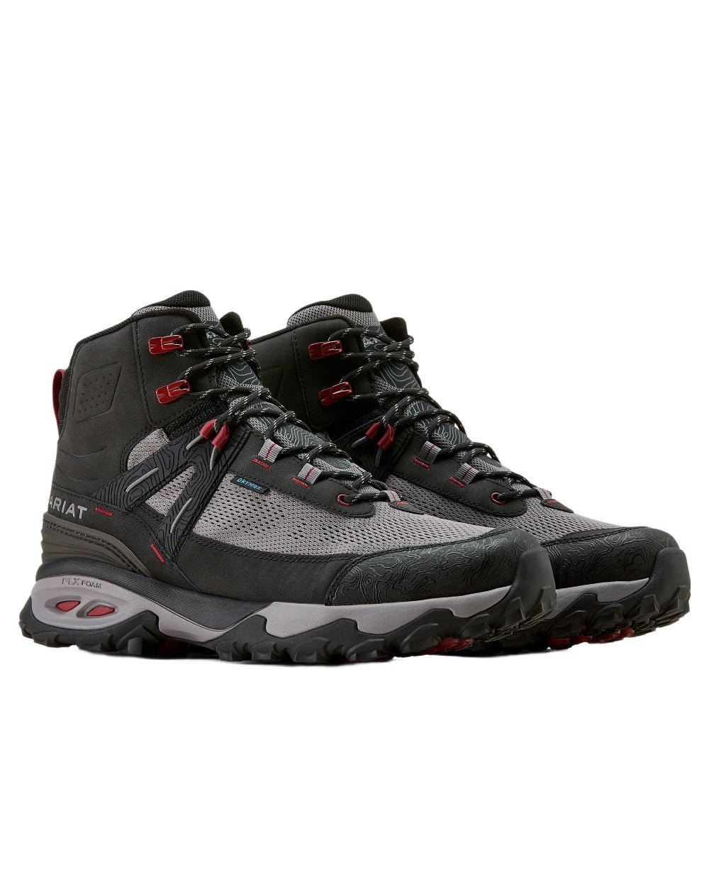 Black Grey coloured Ariat Mens Traverse Mid Waterproof Hiking Boots on white background 