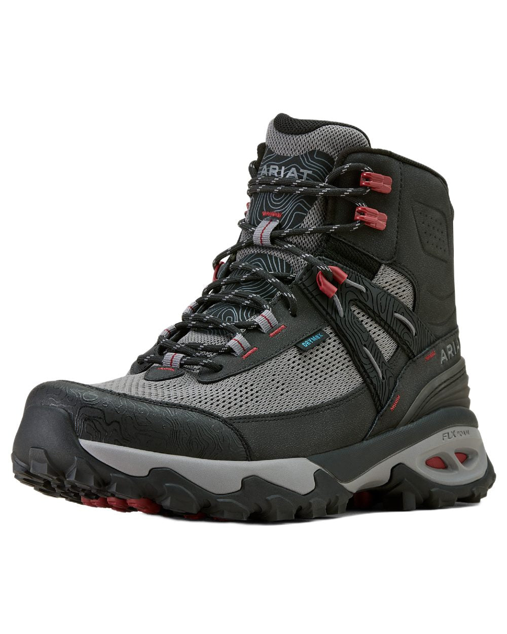 Black Grey coloured Ariat Mens Traverse Mid Waterproof Hiking Boots on white background 