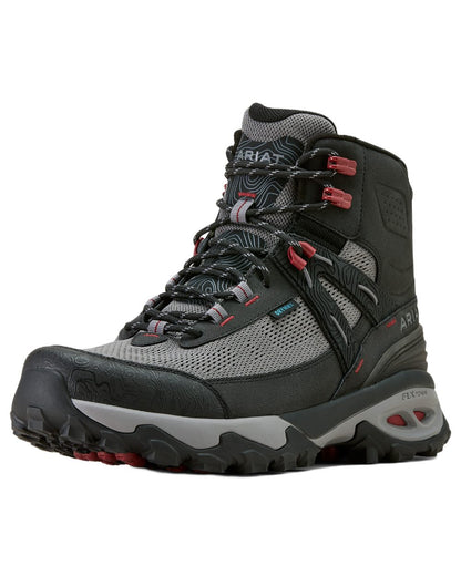 Black Grey coloured Ariat Mens Traverse Mid Waterproof Hiking Boots on white background 