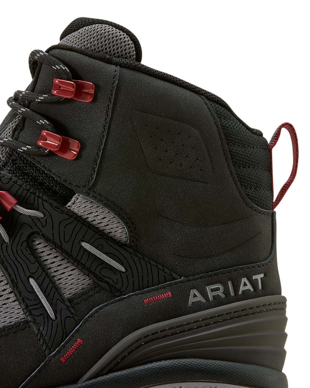 Black Grey coloured Ariat Mens Traverse Mid Waterproof Hiking Boots on white background 