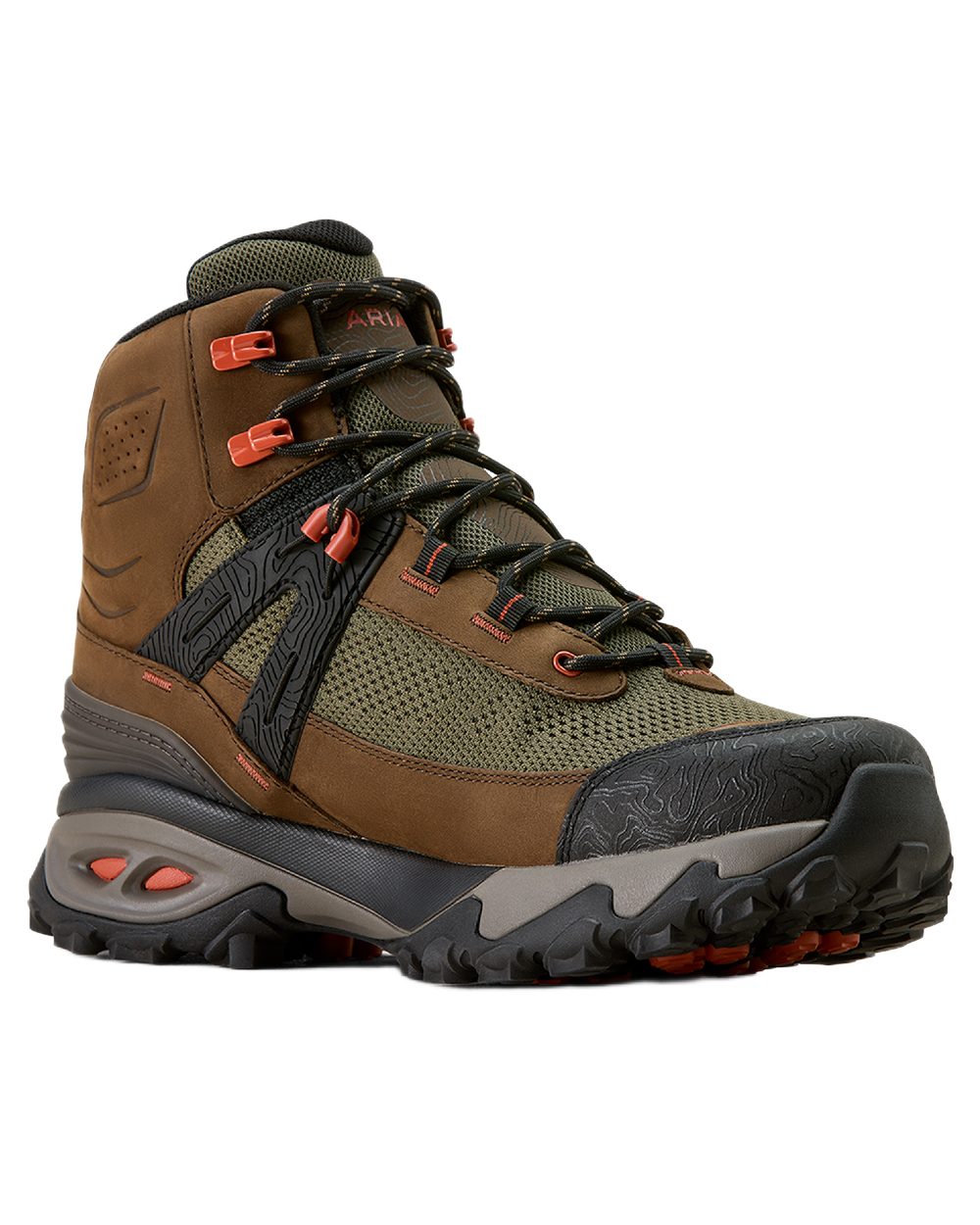 Brown Bark coloured Ariat Mens Traverse Mid Waterproof Hiking Boots on white background 
