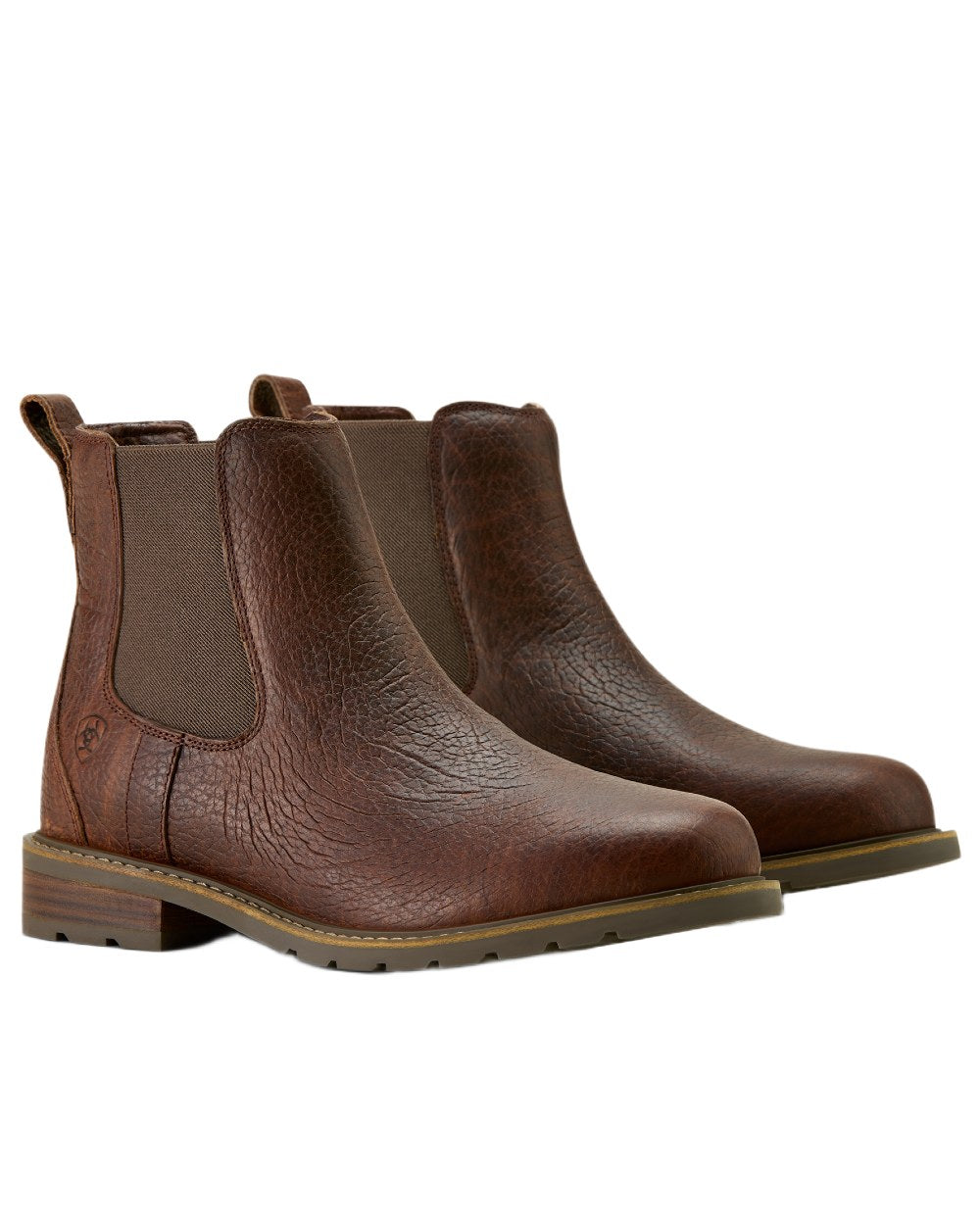 Cognac Bison coloured Ariat Mens Wexford Bison Chelsea Boots on white background 
