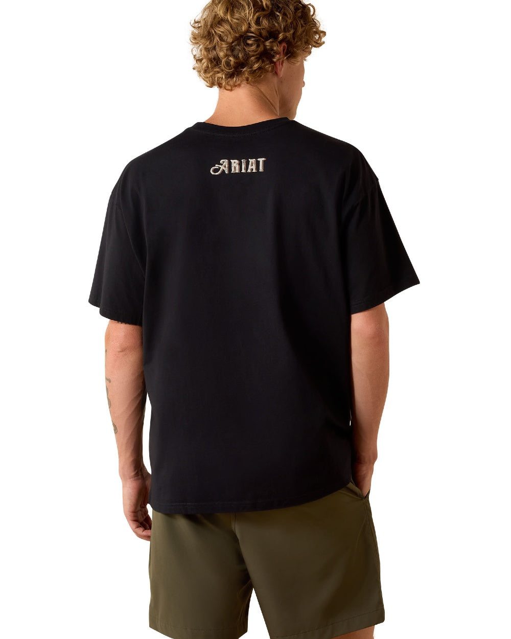 Washed Black coloured Ariat Mens Wild Life Boxy T-Shirt on white background 