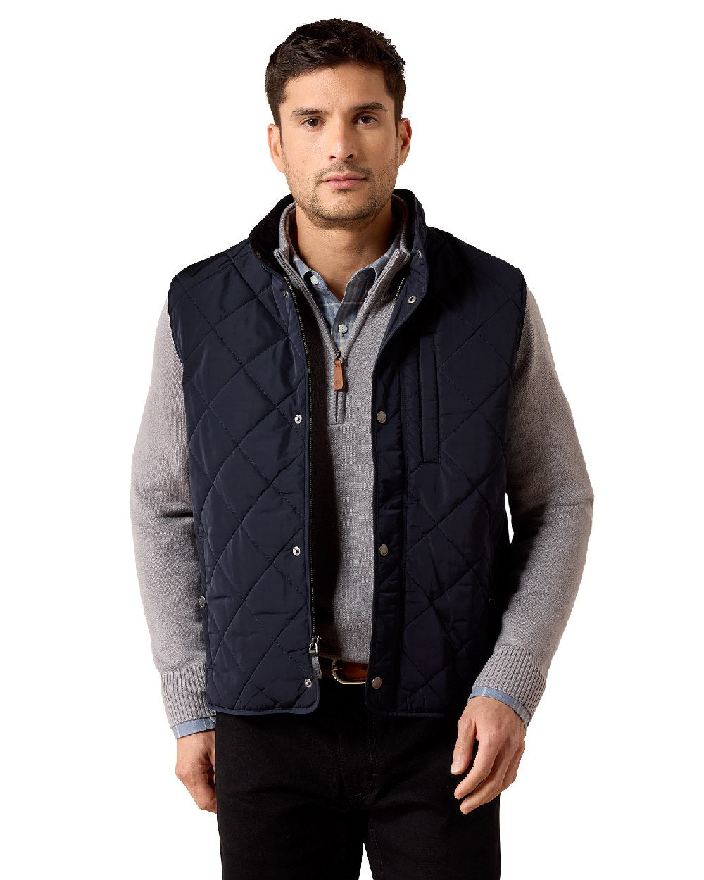 Show Navy coloured Ariat Mens Woodgate Vest on white background 