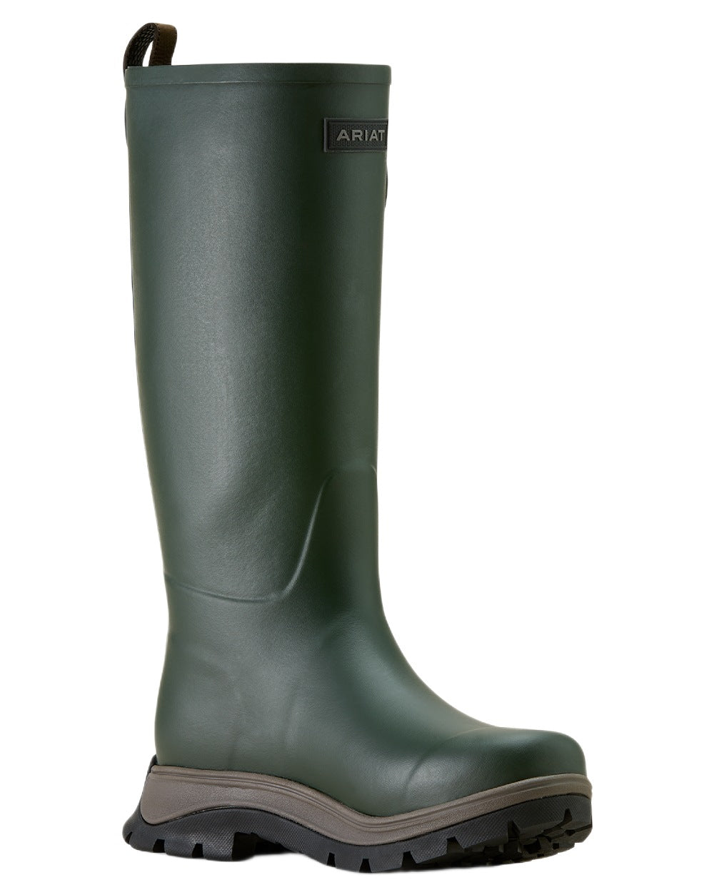 Olive Night coloured Ariat Mens Woodstock Rubber Boots on white background 