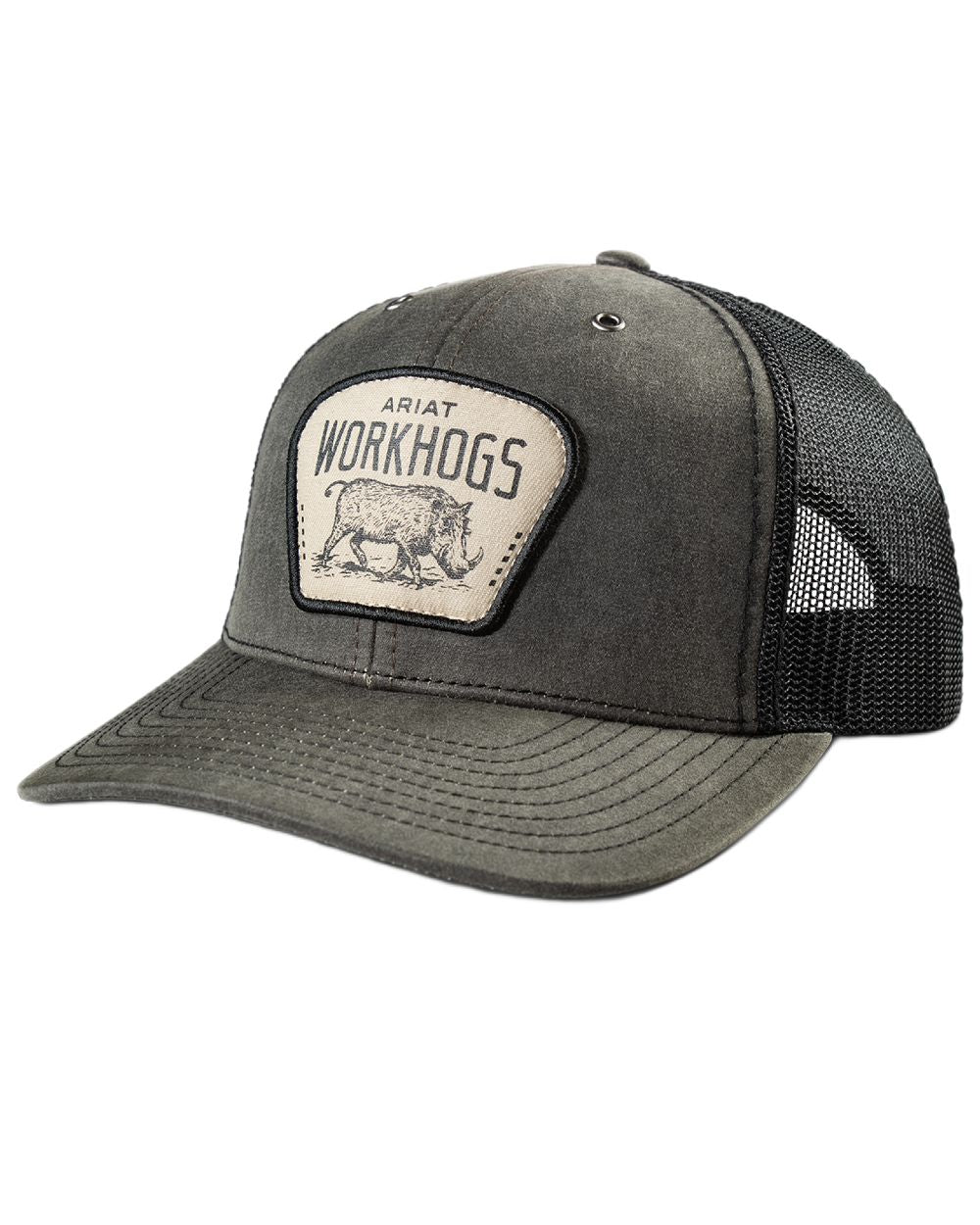 Charcoal Grey coloured Ariat Mens WorkHog Patch Snapback Cap on white background 