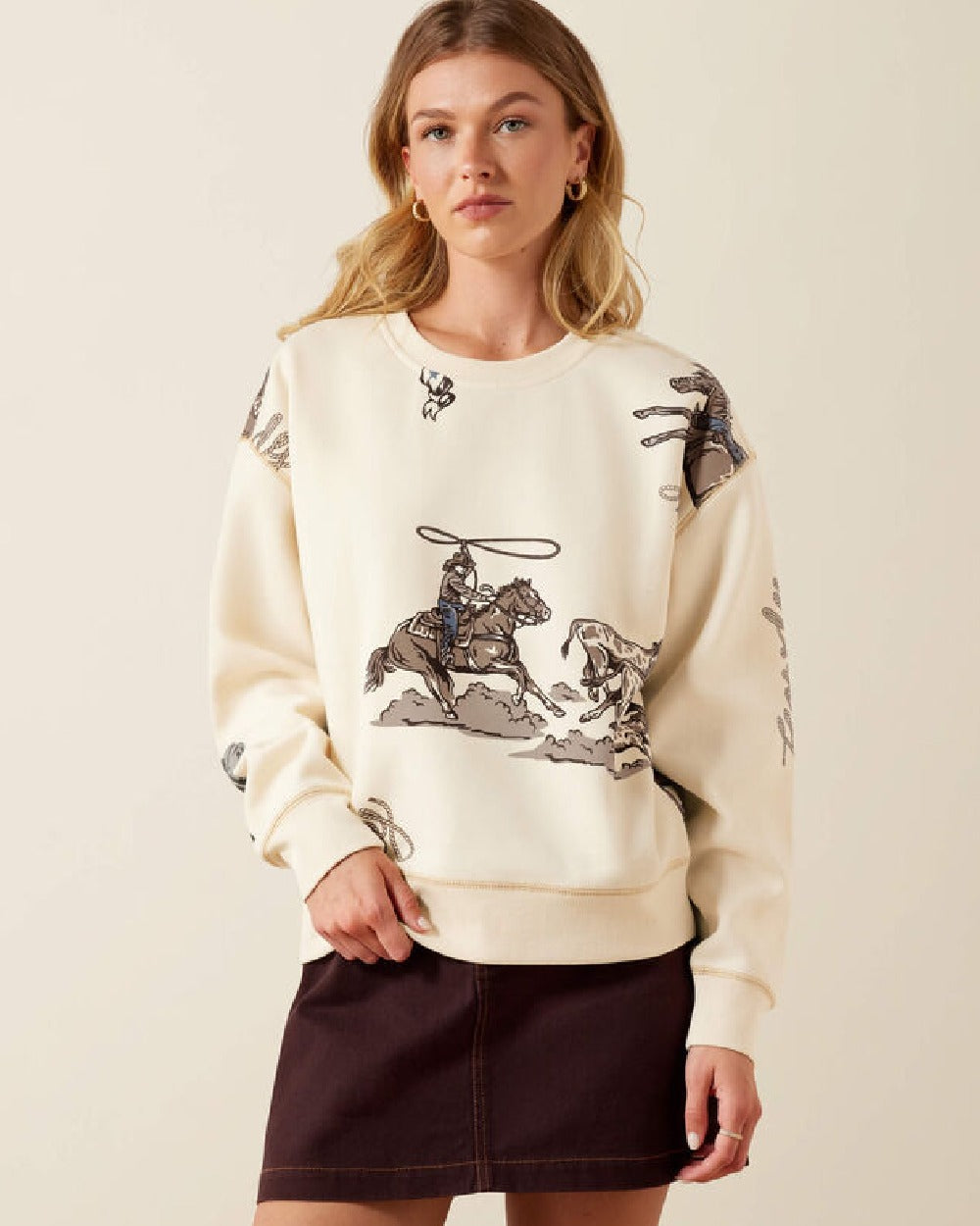 Yellow coloured Ariat Rancher Sweatshirt on beige background 
