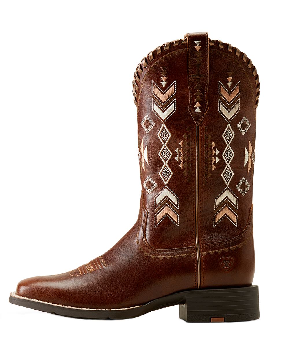 Canyon Tan Coloured Ariat Round Up Skyler Western Boots on white background 