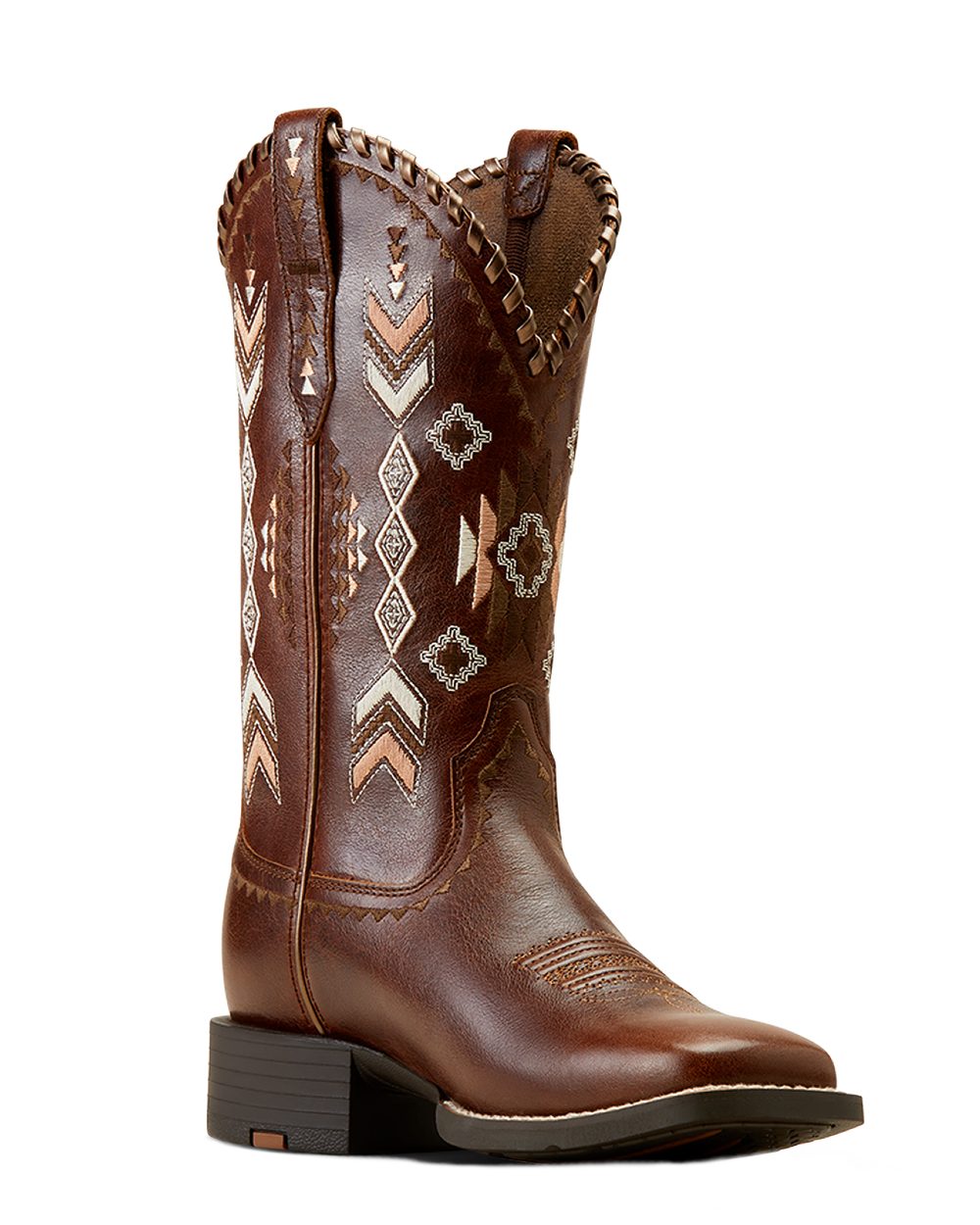 Canyon Tan Coloured Ariat Round Up Skyler Western Boots on white background 
